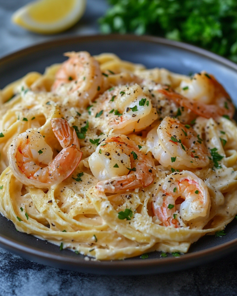 Irresistible Creamy Shrimp Fettuccine Pasta Restaurant Style Favorite